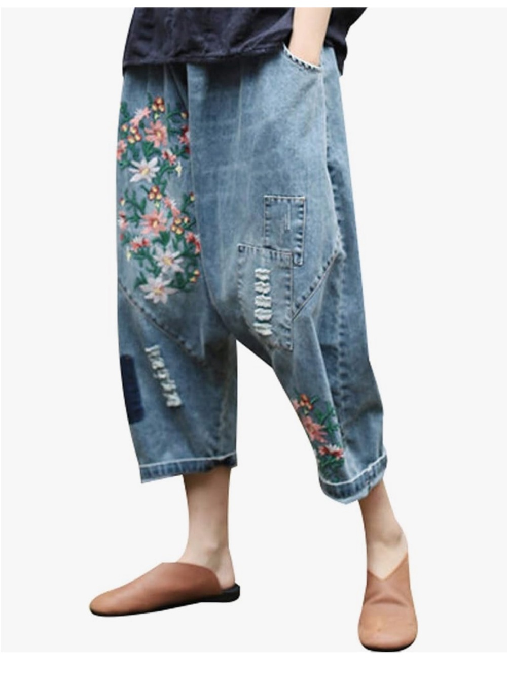 Embroidered Dark Denim Harem